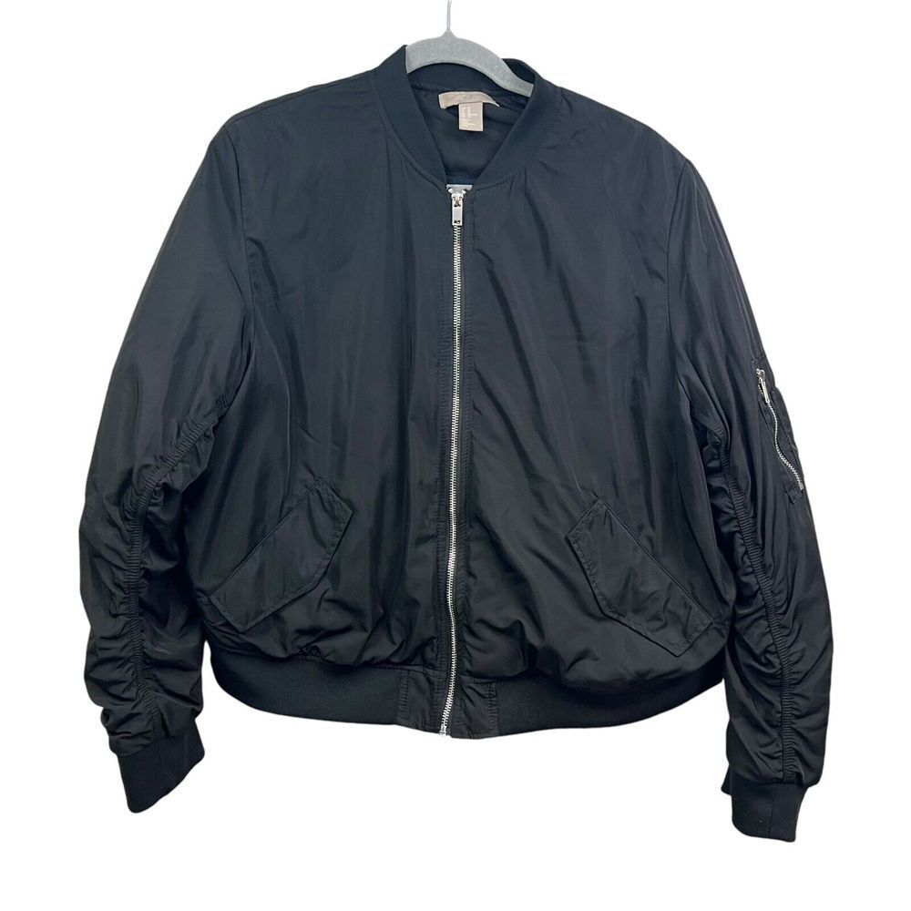 H&M Womens Puffer Jacket Full Zip Lined Flap Pockets Black Size 20*